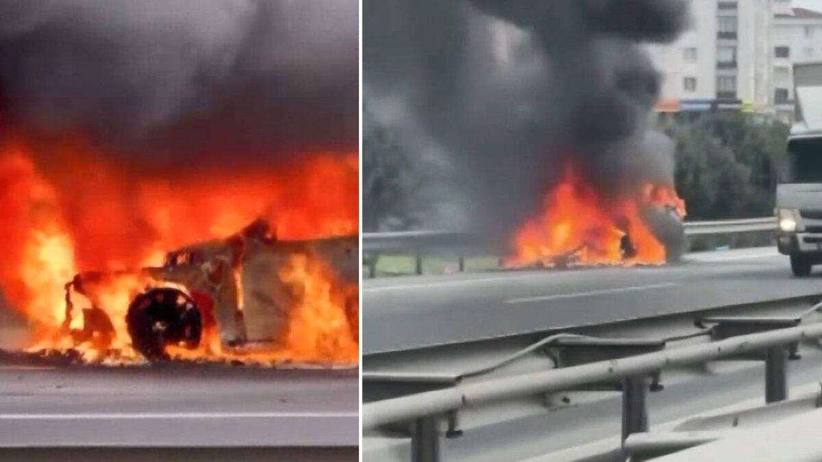 Esenyurt TEM Otoyolu’nda cip alev alev yandı